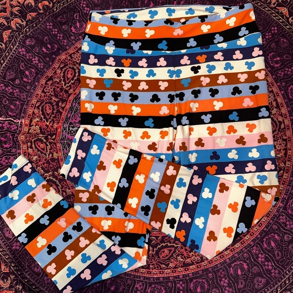 LuLaRoe Kids Leggings with Mickey Mouse Stripes - Picture 1 of 4